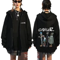 Sudadera con capucha con cremallera gráfica de la banda de Rock alternativa Gorillaz para hombre y mujer, chaqueta con cremallera a la moda de Hip Hop, sudadera informal de gran tamaño con cremallera