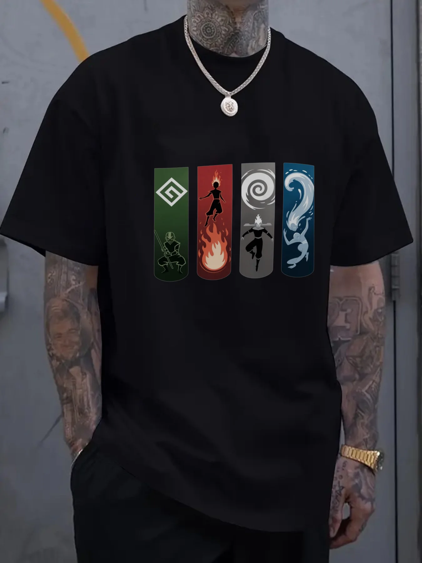 

Avatar: The Last Airbender Four Elements Graphic T-Shirt 100% Cotton O-Neck Short Sleeve Summer Casual Mens T-shirt Streetwear