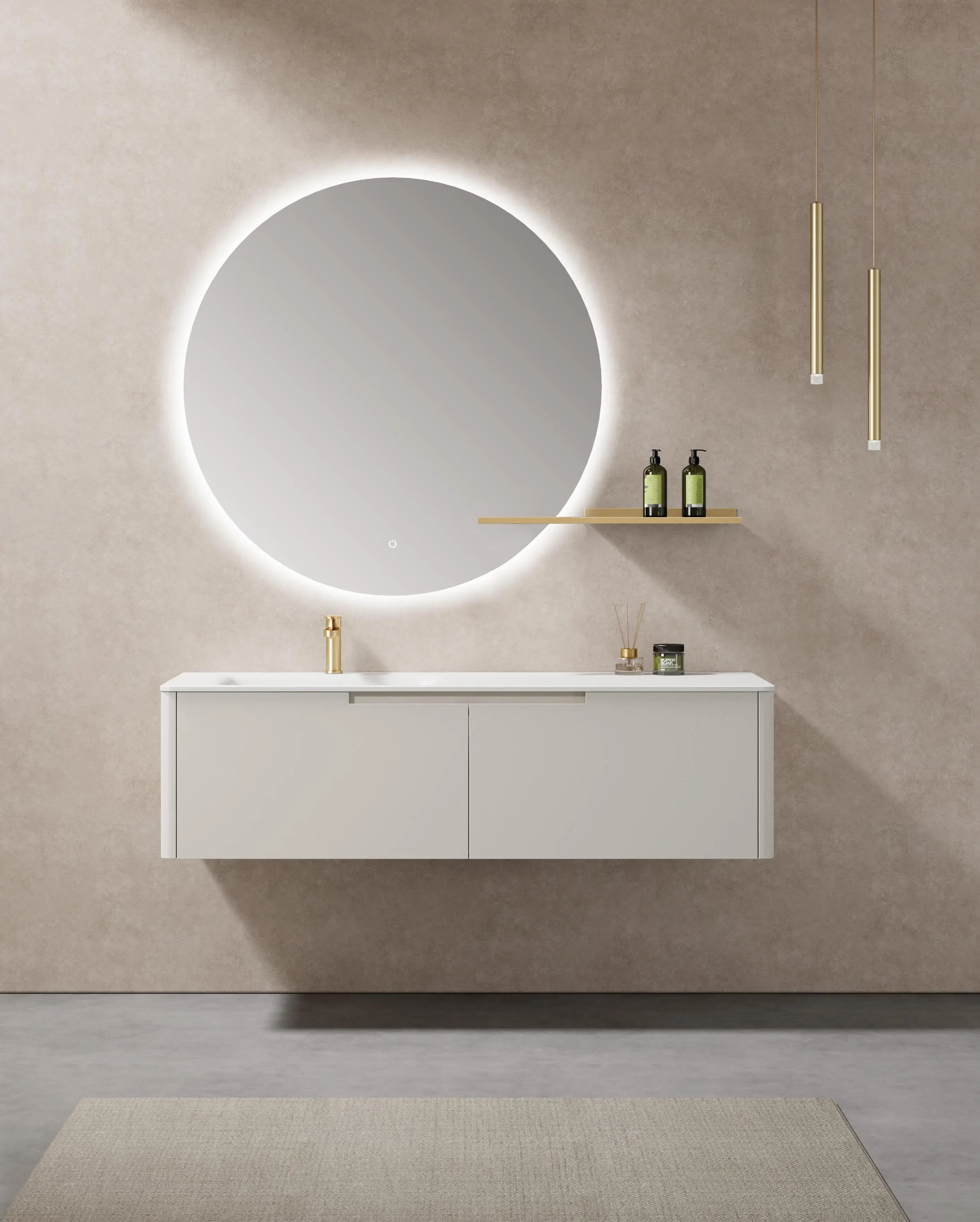 Modern Style LED Bath Mirror Premium Home Vanity With Sintered Stone And Ceramic Basin Lacquered Carcase For Hotels