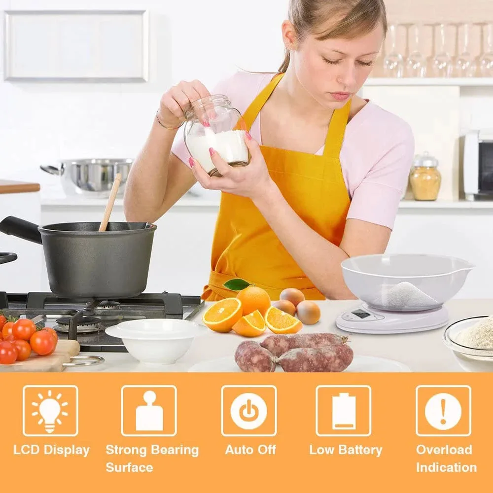 Bilancia da Cucina Digitale WETECH W4106 5kg/1g, Bilancia di Precisione per Alimenti con Vetro Temperato per Cottura e Pasticceria
