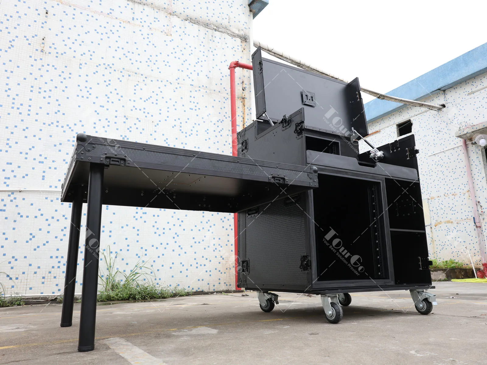 Casing Stasiun Kerja Studio Rekaman Streaming Siaran AV Seluler Selesai Hitam dengan 4U Atas 12U Bawah