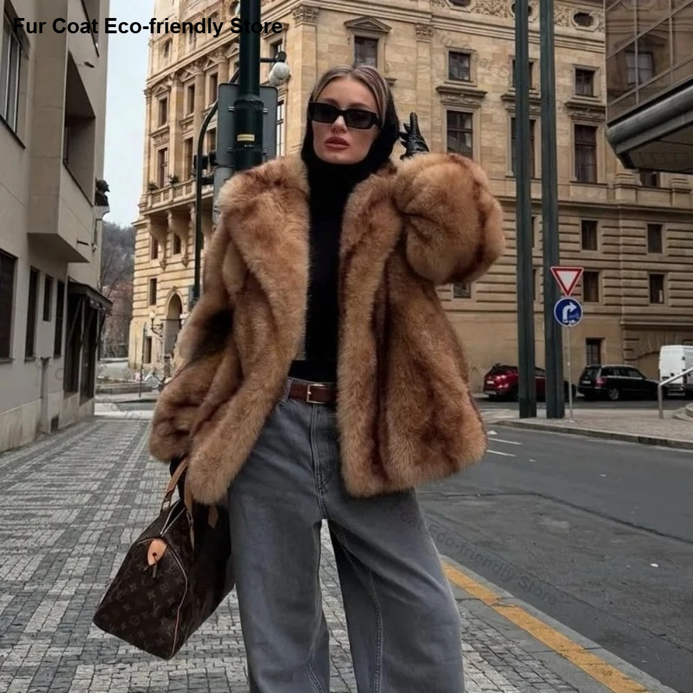 

Women Hooded Faux Fur Coat Artificial Short Fur Coat Winter Exclusive Striped Faux Fur Jacket Women Overcoat Fashion Fluffy Fur