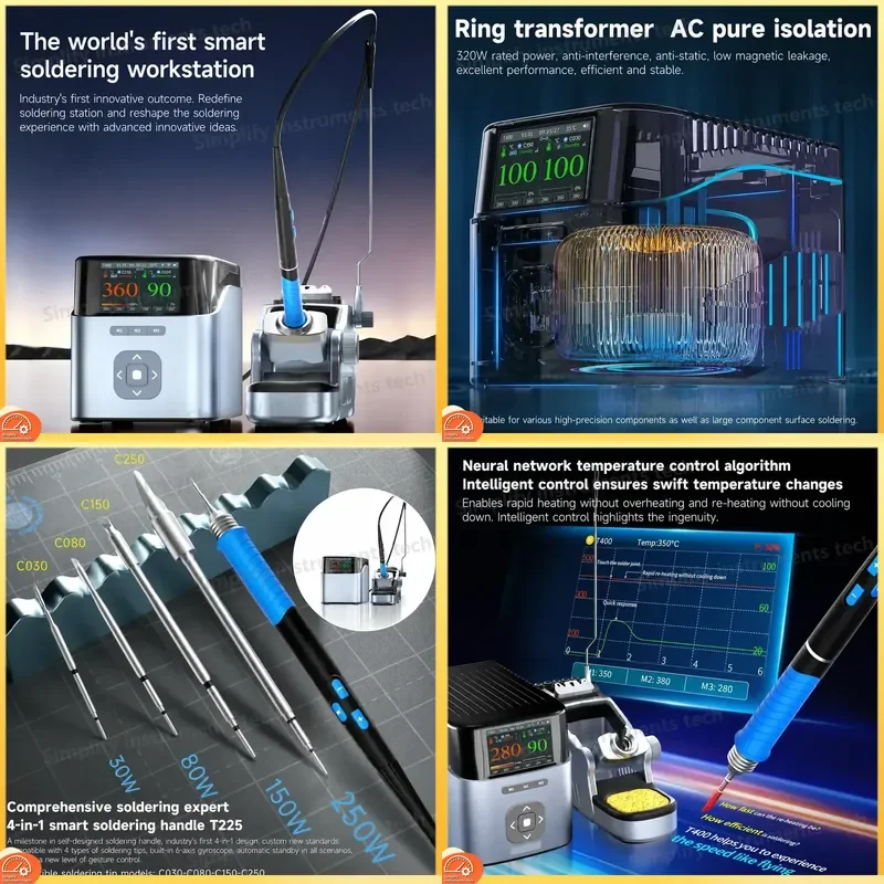 Smart Soldering Station with 4 in 1 T225 Handle for Mobile Phone Motherboard Repair BGA CPU PCB Professional Repair Tool