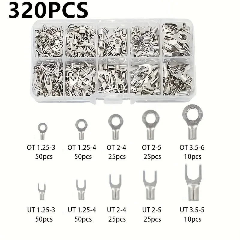 320pcs Quick connect panel matching U-shaped crimping connector - Non insulated ring fork terminal connector kit
