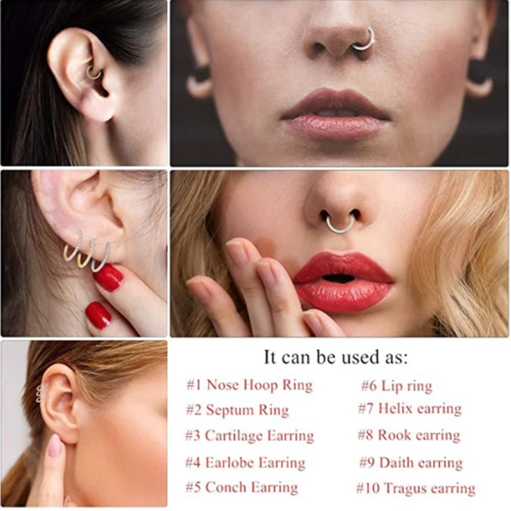 1 قطعة الجراحية الصلب أوبال الأنف الحاجز الفرس خواتم الأذن الزنمة اللولب الغضروف القرط هيئة ثقب المجوهرات 16 جرام #5