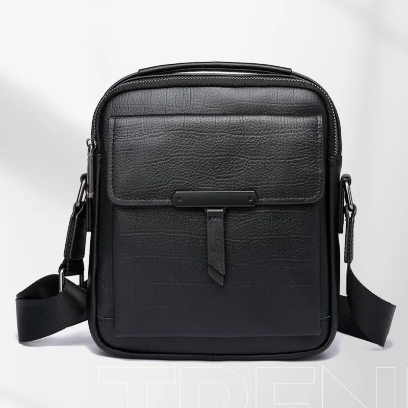 

Trendy Genuine Leather Men's Crossbody Bag First Layer Cowhide Portable Shoulder Bag diagonal style business travel message bag