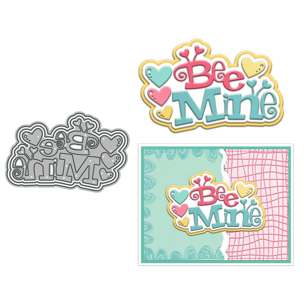 MangoCraft Bee Mine And Hearts Cutting Dies Valentine\'s DIY Scrapbooking Supplies Metal Dies Knife Mold For Cards Albums Decor