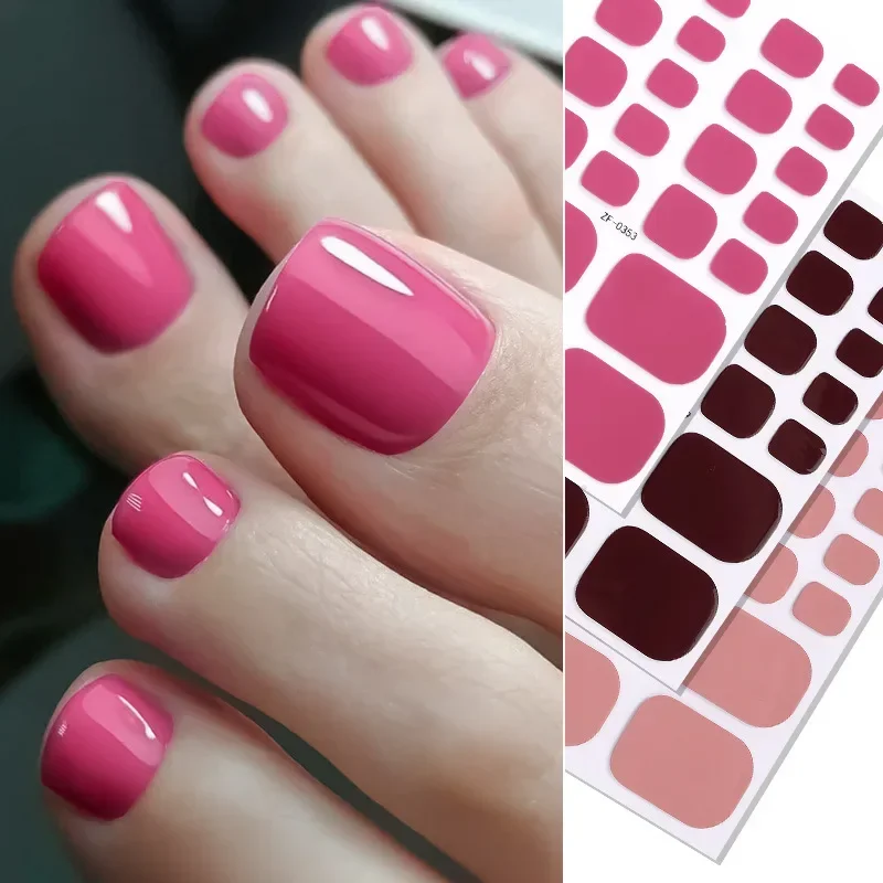 22tips Baking Free Solid Color Toe Nail Sticker Wraps Full Cover Toenail Polish Strips Summer Self Adhesive DIY Foot Decals