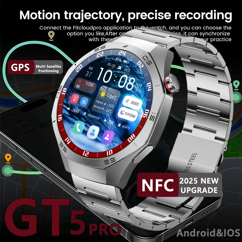 

2025 NEW GT5 Pro IOS Smart Watch 1.52" HD AMOLED Screen Men GPS Motion trajectory HeartRate Bluetooth Call SmartWatch Upgraded