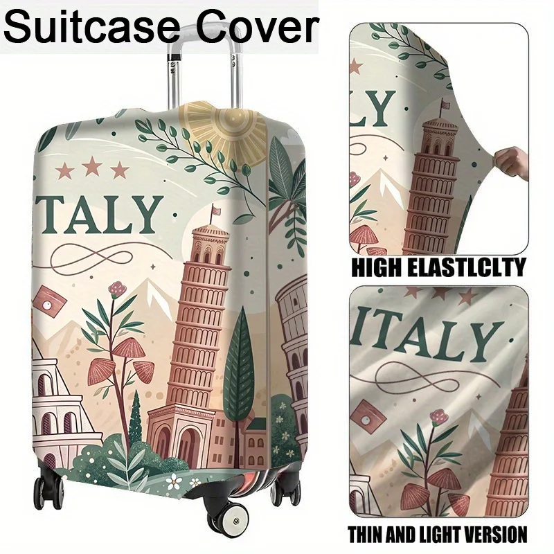 Pokrowiec na walizkę z motywem Włoch, biały ochraniacz na bagaż z Kołoseum, wieżą giętą w Pizie i wulkanem, wytrzymały poliester