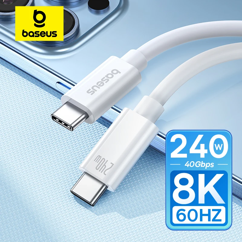 Baseus 240 واط USB C كابل USB 4.0 40Gbps كابل بيانات USB C كابل لماك بوك 8K/60 هرتز نوع C إلى نوع C USB C كابل آيفون 15