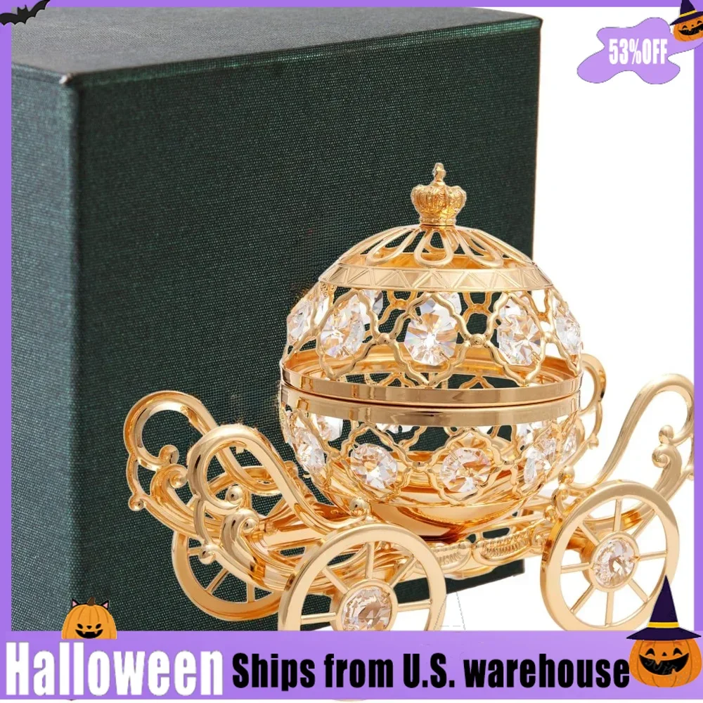 

Halloween, 24K Gold Plated Crystal Studded Large Cinderella Pumpkin Ornament Tabletop Showpiece for Living Room Bedroom Gift