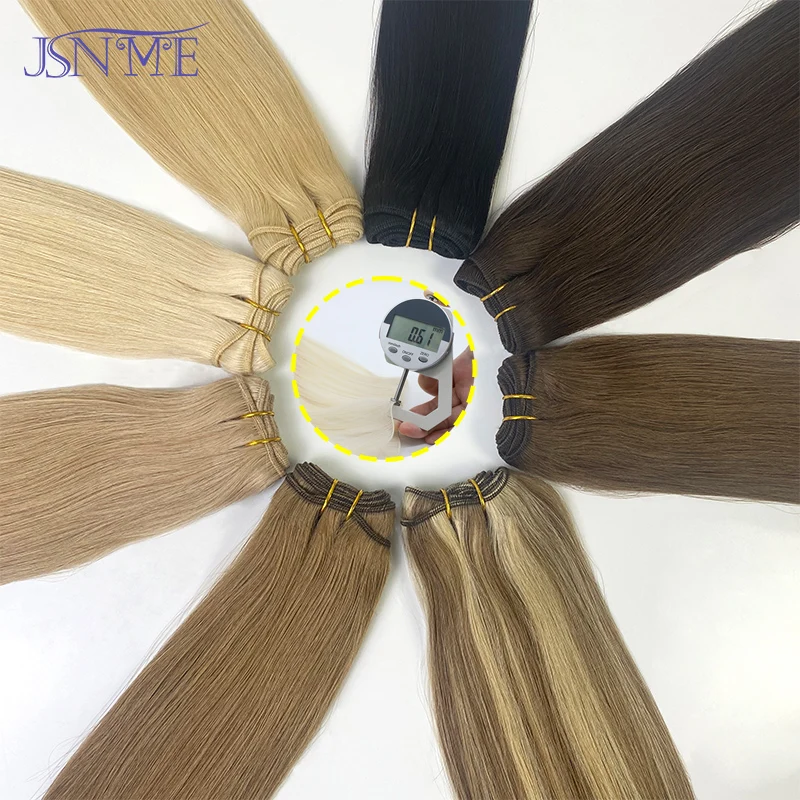 JSNME Straight Weft Extensions 100% Real Human Hair Weft Bundles Sew In Weft Extensions Brown Blonde 14"-24" Can Curly For Woman