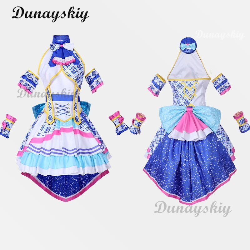 Costume Cosplay de Manaka Laala pour Femme, Anime Pri138, SoLaMi SMILE, Perruque, Robe Bleue et Blanche, Jupe Lolita, Belle Tenue de Noël Personnalisée