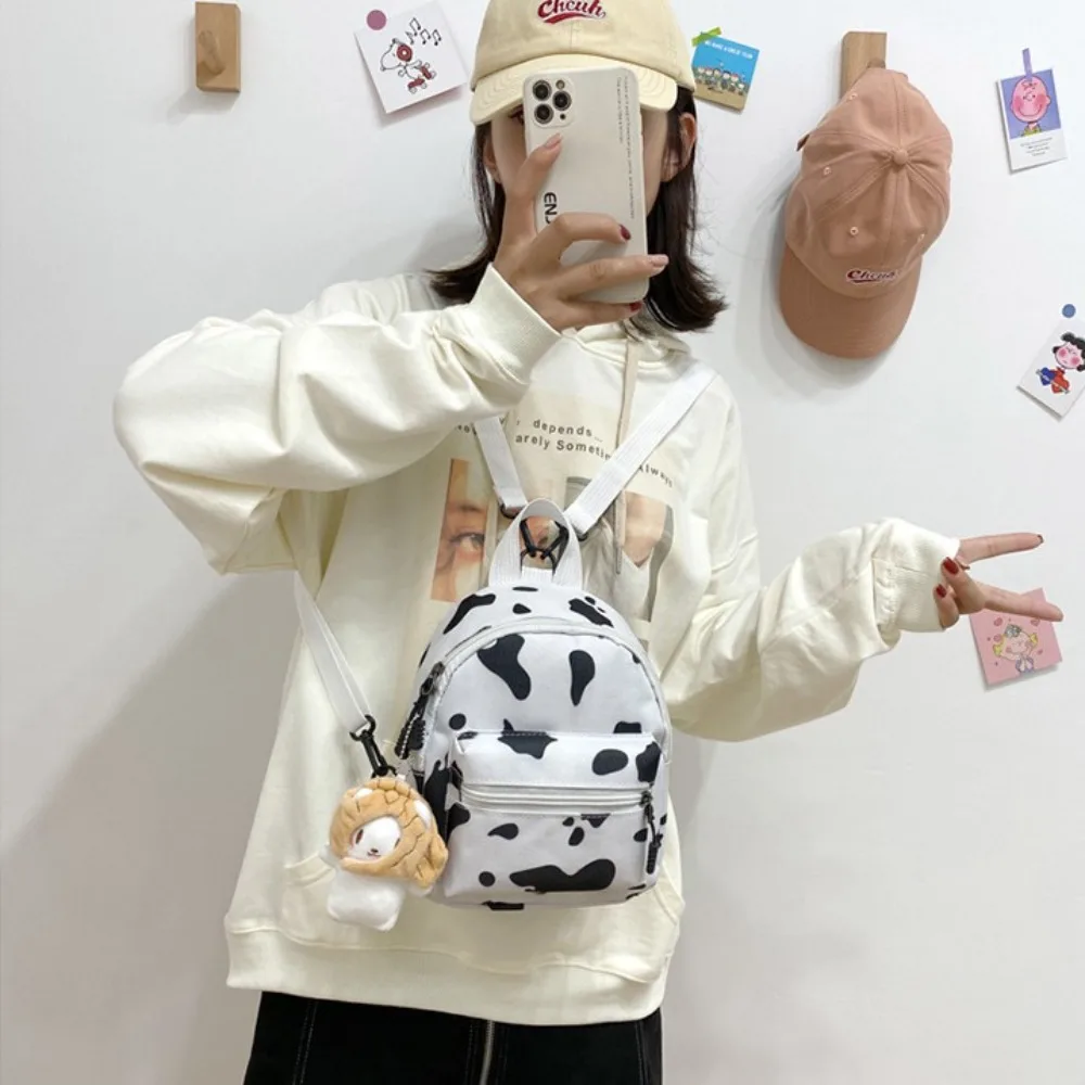 Cute Cow Spot Women's Bags Canvas Adjustable Strap Travel Bag Multi-Function Mini Backpack Women