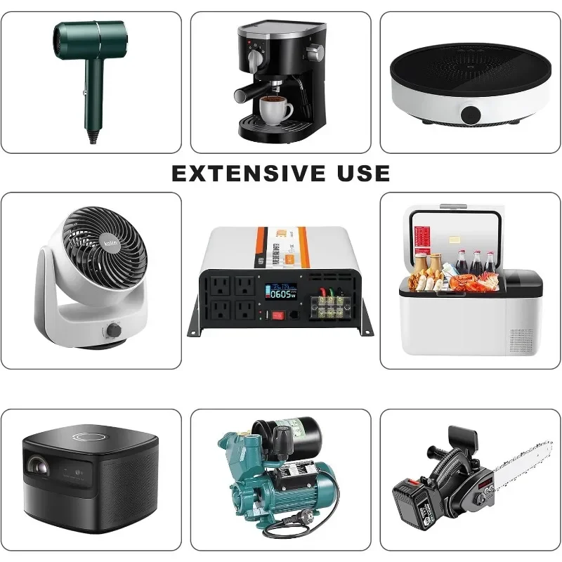 home.3000 واط عاكس موجة جيبية نقية، تيار مستمر 12 فولت إلى تيار متردد 120 فولت عاكس سيارة مع شاشة LCD، جهاز تحكم عن بعد، منفذ USB #6