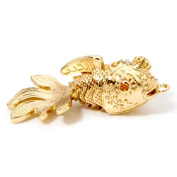 1 Piece 3D Copper Golden Fish Shaped Pendants Pave Orange Zircon Ocean Jewelry Charms For Diy Necklace Making Findings