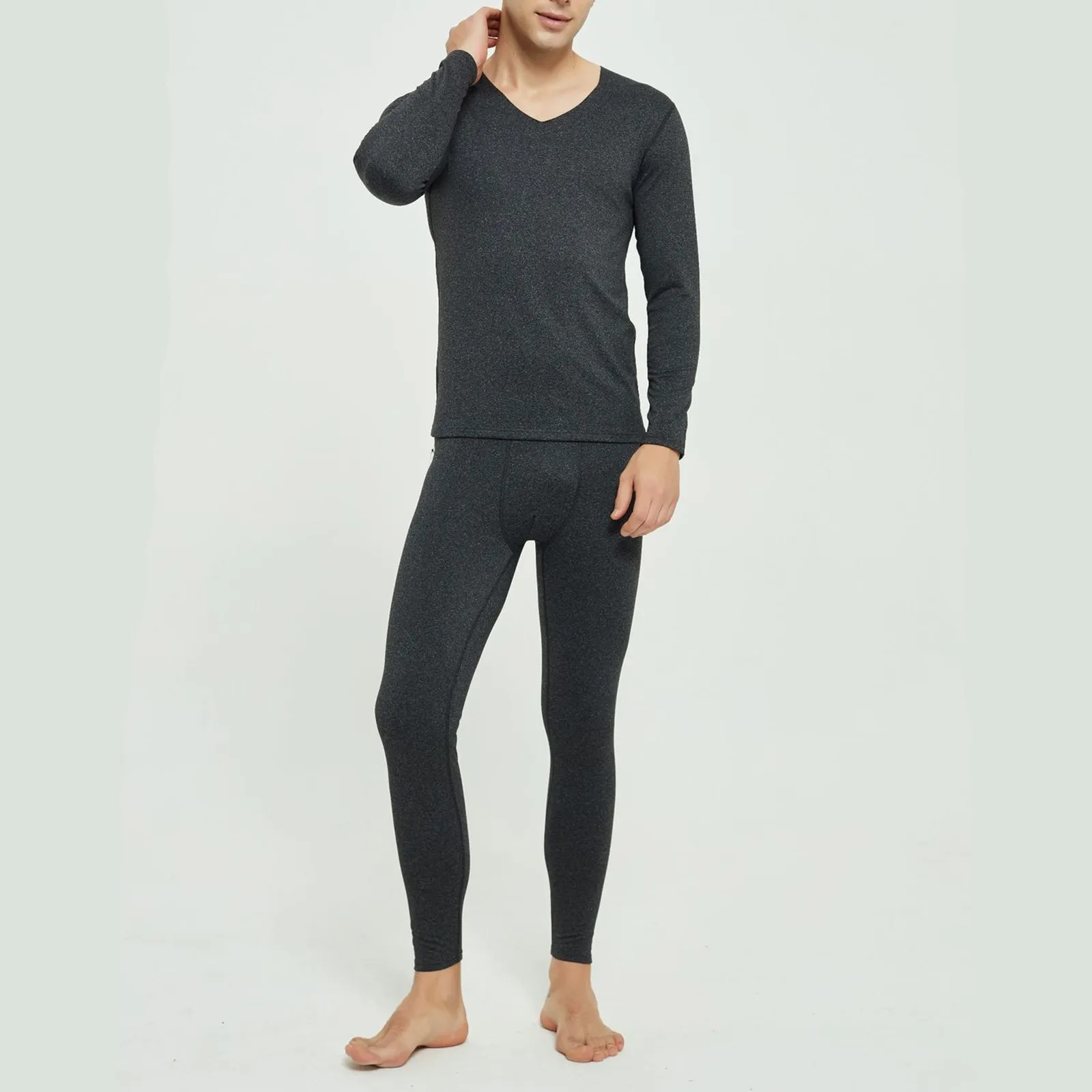 Mens Round Neck Pure Cotton Thermal Underwear Set Thin Autumn Clothes And Pants Bottoming Shirt solid color  Mens Pajamas Set