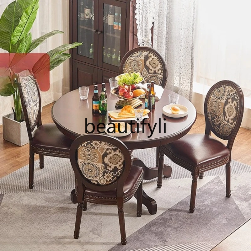 

American Retro Solid Wood Dining Table New Style Round Table for Home Use 1.3m Cherry Wood