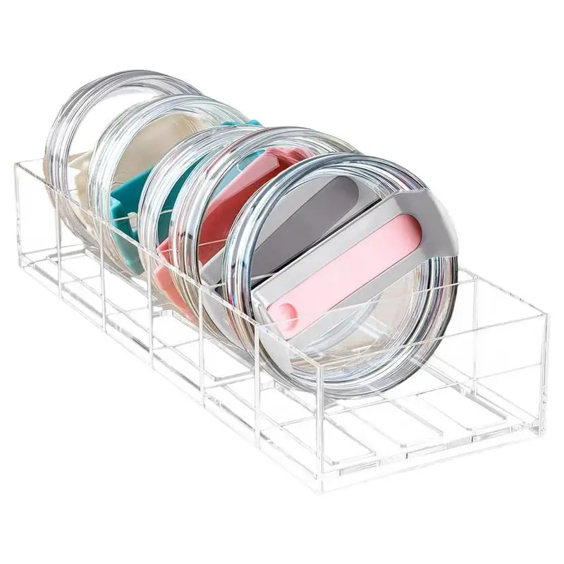 Cup Lid Organizer Transparent Draining Display Stand Household Space Saving Rack Countertop Cup Lid Organizer For Home Kitchen