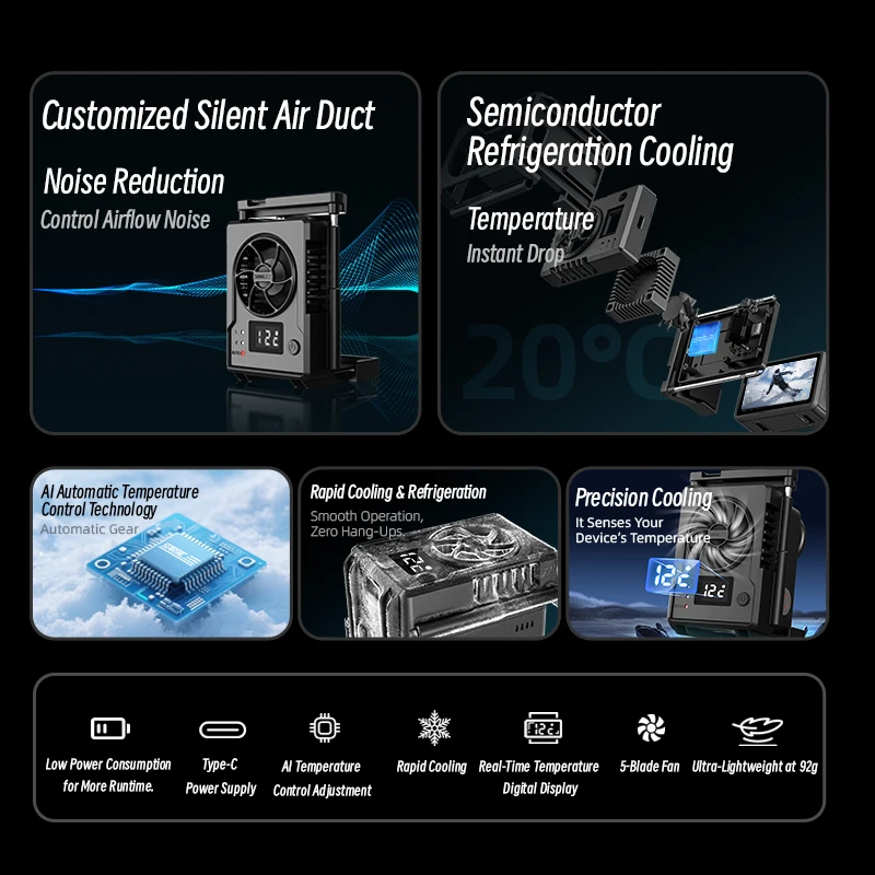 Kühlradiator für DJI Osmo Action 5 Pro/Action 4/3 Kamera-Zubehör, Ice Core Kühlventilator, 3-Gang-Einstellung mit Cold Shoe – Detail 3