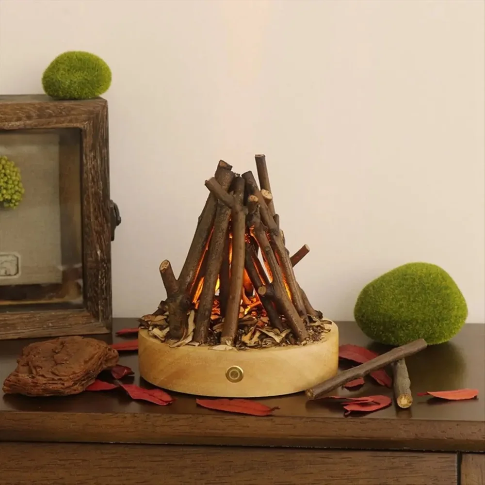 LED Campfire-Style Night Light, 3 Modes, Decorative Light, Flame-Effect Light, Burning White Noise, Touch-Activated Table Lamp