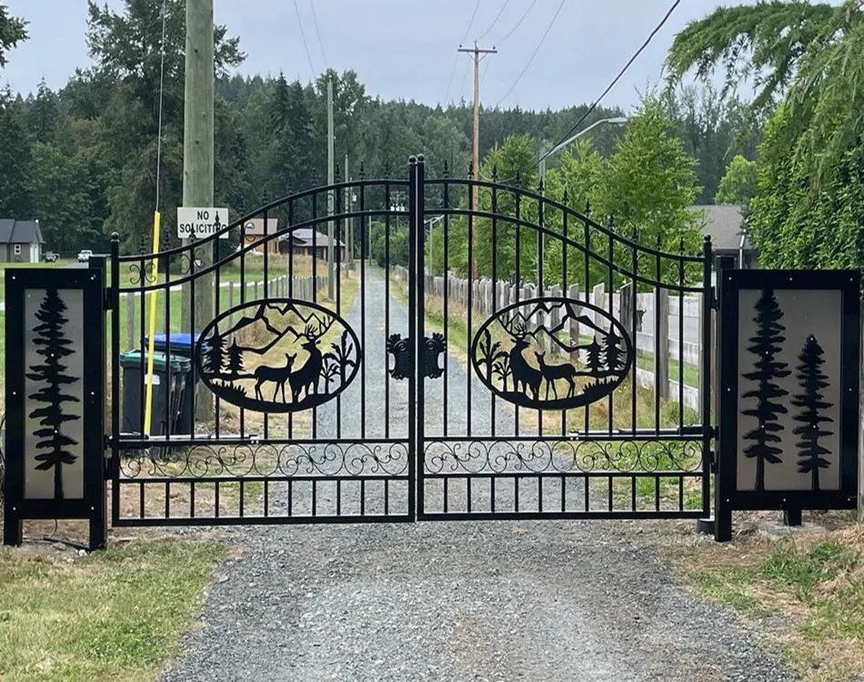 

Exterior Iron Doors Fence Gate Driveway Gate 20ft European Wrought Iron Residential Gate Deer Design