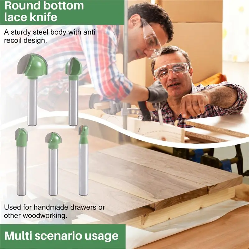 AF93-5Pcs 6Mm Shank Ball Nose Router Bits Set End Mill Round Cove Box Solid Carbide CNC Radius Core Milling Bit