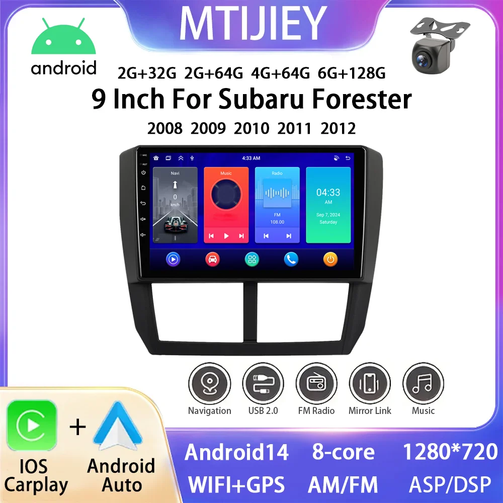 

For Subaru Forester 2008-2012 9 inch Android 14 GPS Car Navigation Touch Screen Radio with Wireless Carplay and Android auto
