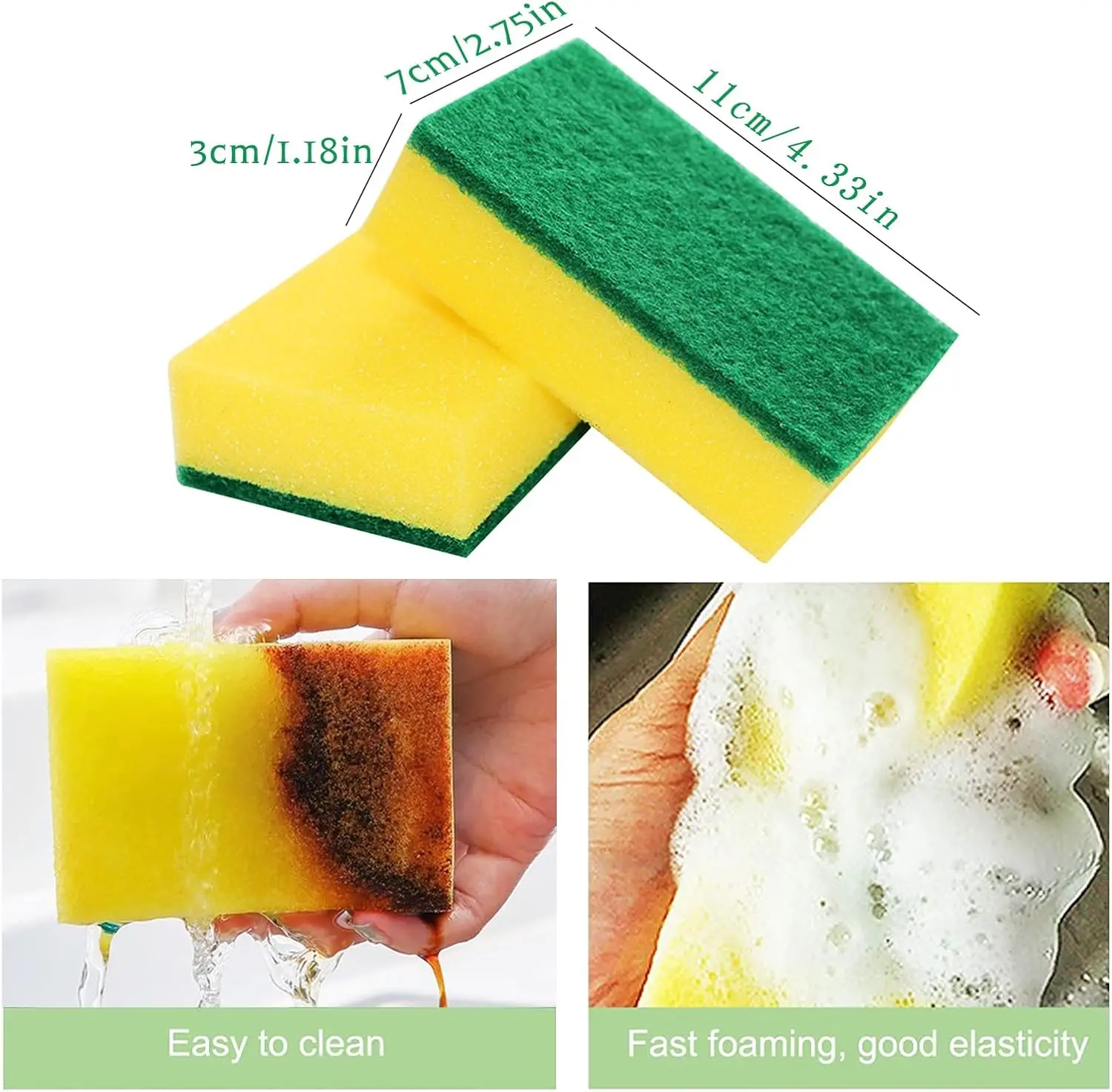 30 Pack Kitchen Sponges Individually Wrapped, Non-Scratch Scouring Pads Bulk Scrub Sponges for Cleaning Kitchen and Household