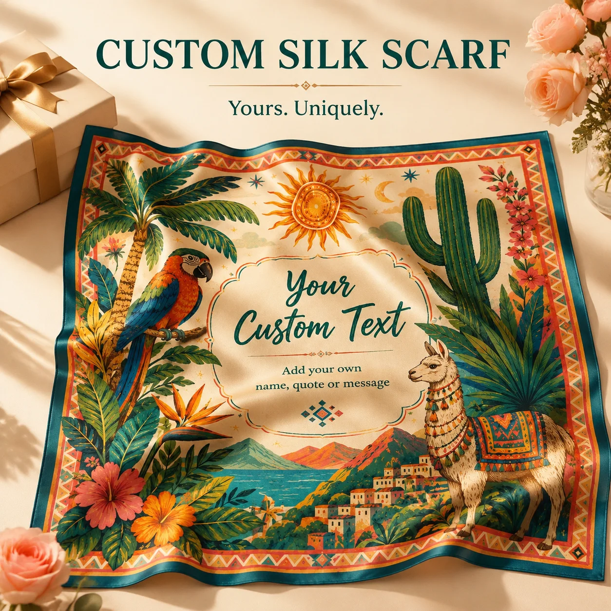 Custom Logo Silk Scarf Personalized Neck Scarf Luxury Fashion Accessory
