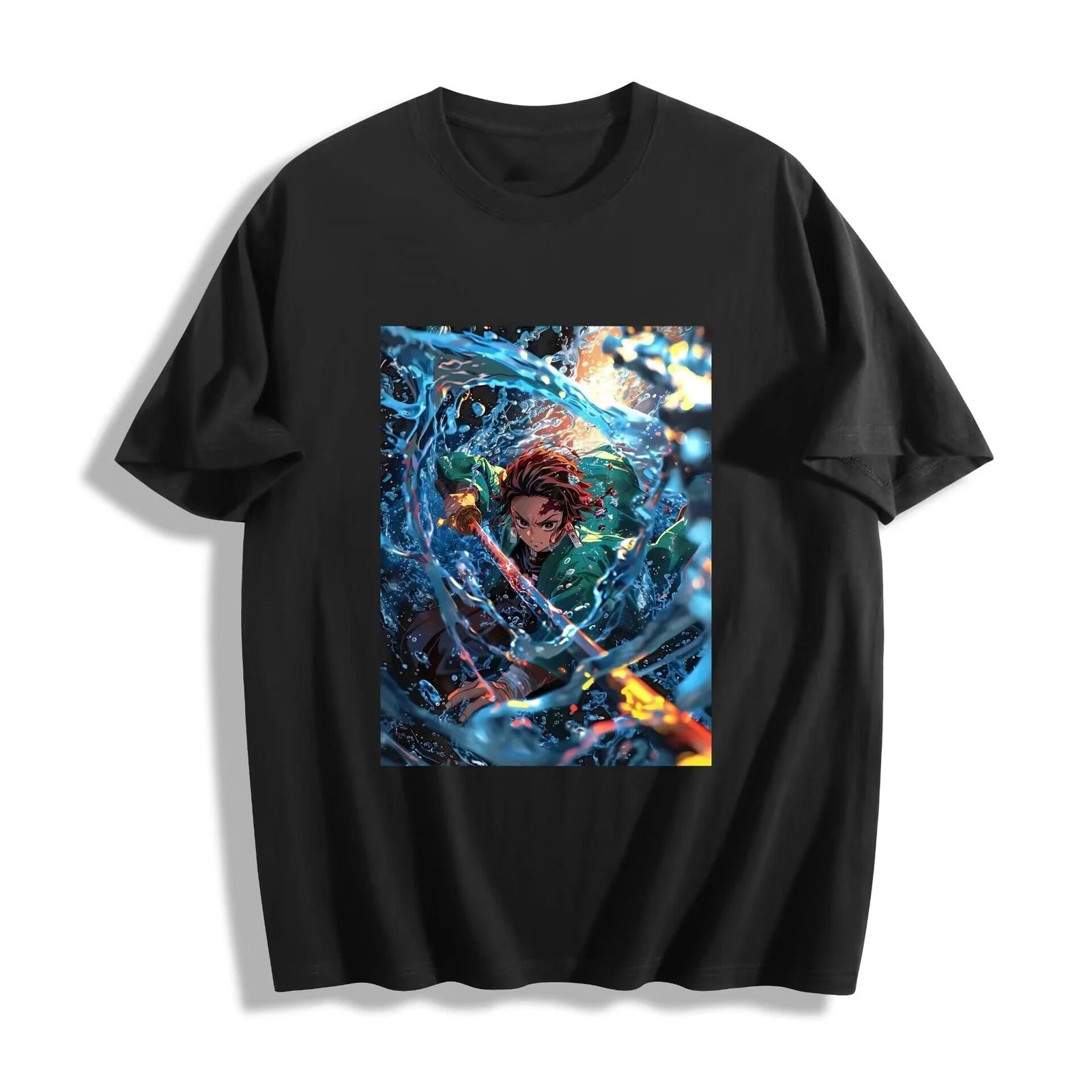 Summer Hot Sale Demon Slayer Tanjiro Water Bread T-shirt - Blue Water Design Unisex Tee Men's Round Neck Short Sleeve