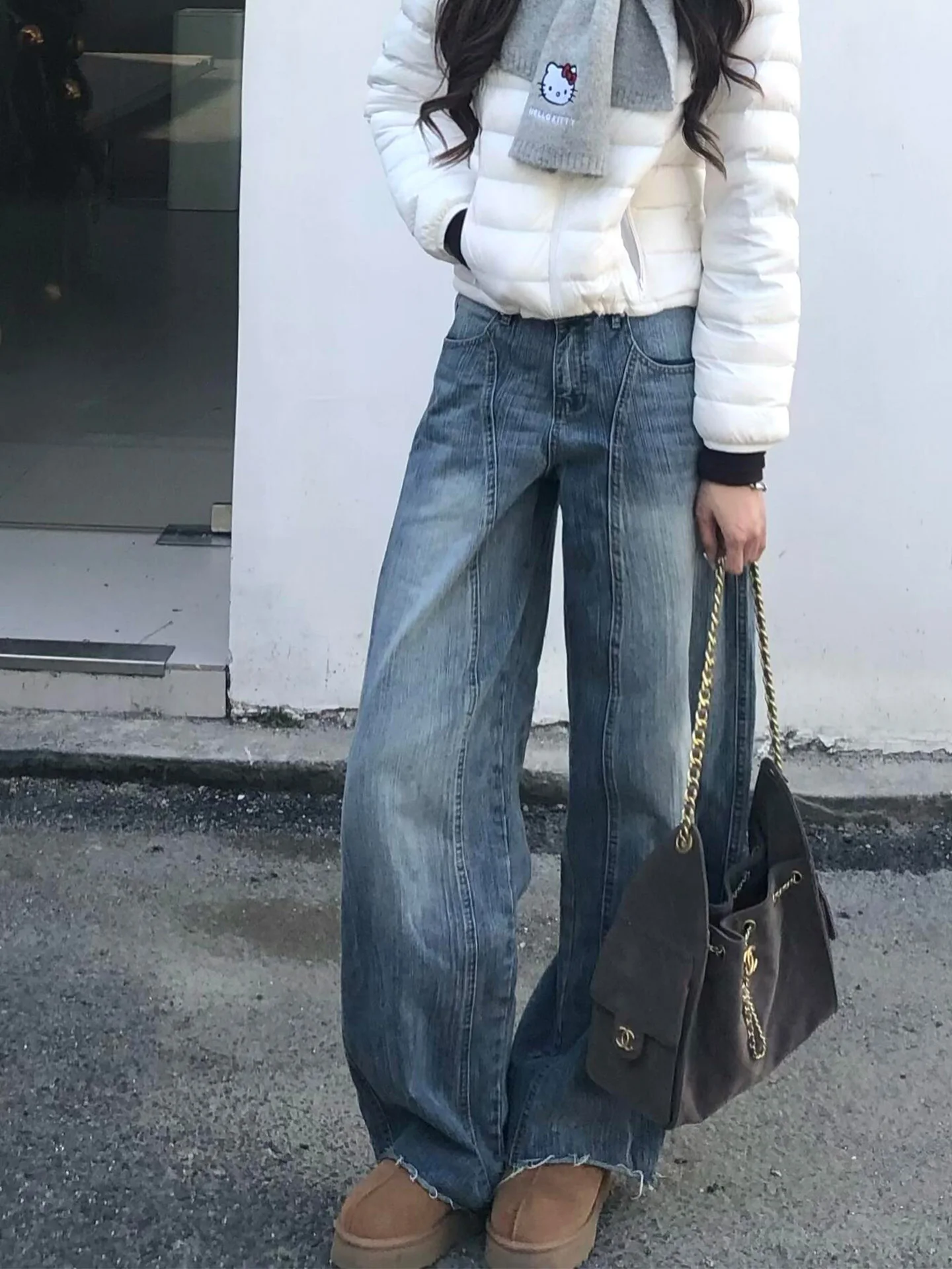 American Sle High Waist Loose Jeans Women Winter 2025 Sexy Light Color Wide Leg Pants for Pear aped Body Retro Sle