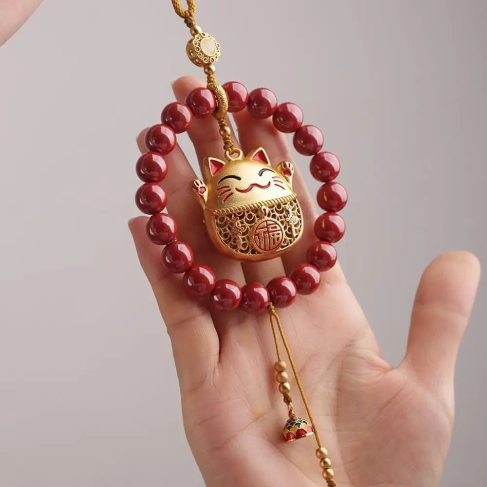 

Подвеска в китайском стиле Lucky Cat, брелок для ключей ручной работы, автомобильный кулон, брелок для ключей, ремешок, короткий ремешок, подвеска Maneki Neko для женщин