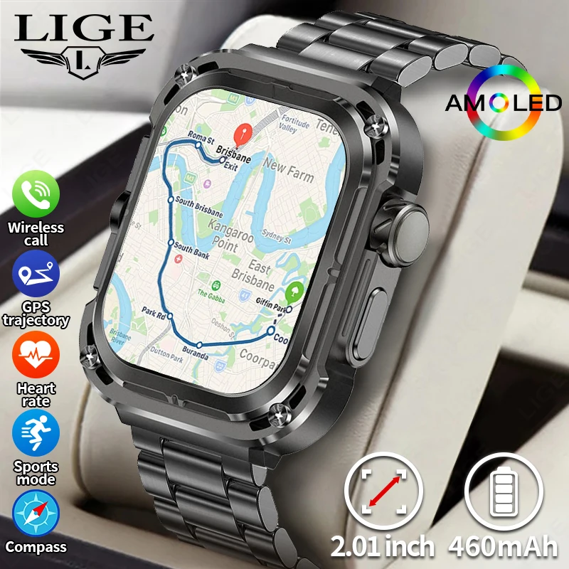 

LIGE Новые 2,1 "Ultra HD NFC Bluetooth Call Смарт-часы Мужские Компас GPS Трек 460 мАч Батарея Водонепроницаемые Часы Для Huawei Xiaomi