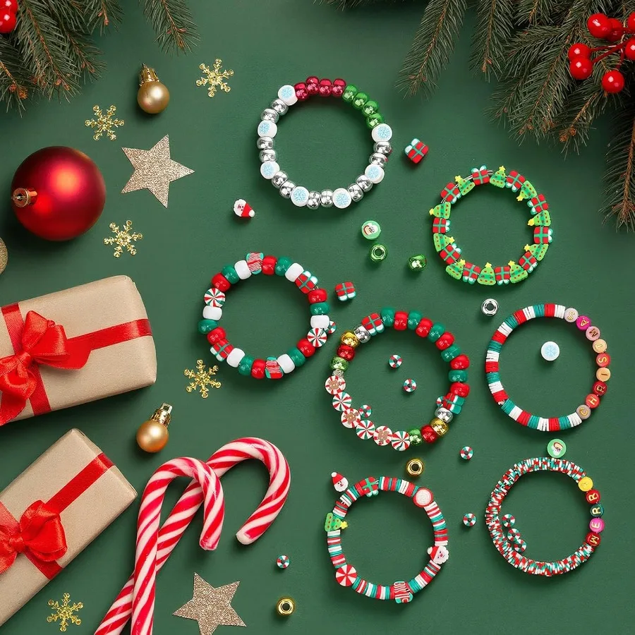 Gionlion عيد الميلاد الخرز سوار صنع عدة 800 قطعة بوليمر كلاي الخرز طقم مجوهرات للفتيات عطلة DIY الحرفية مع عيد الميلاد #6