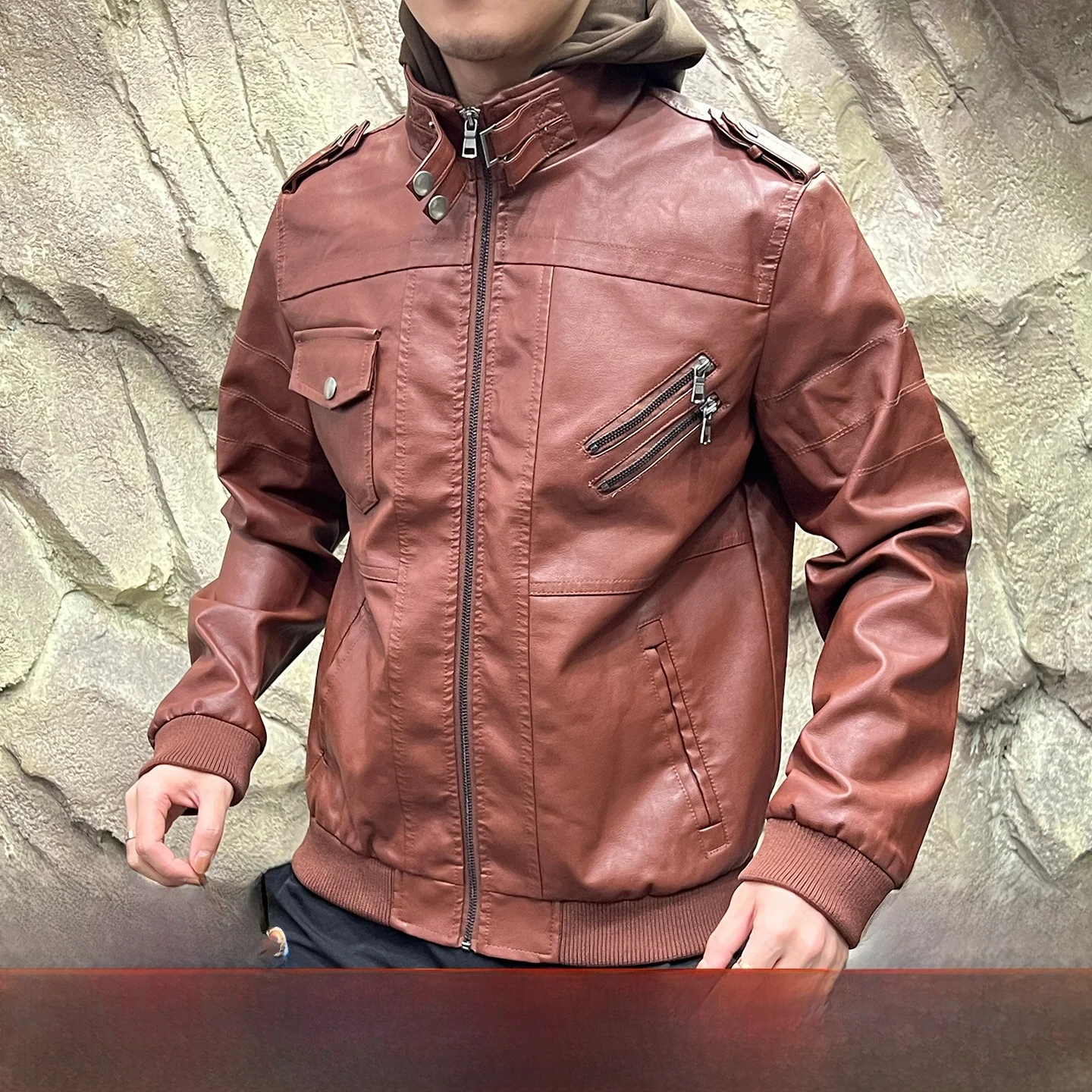 

Съемная толстовка с капюшоном из двух частей из искусственной кожи, мужская и женская мотоциклетная бейсбольная одежда Jaet, Thiened Long Sve на молнии