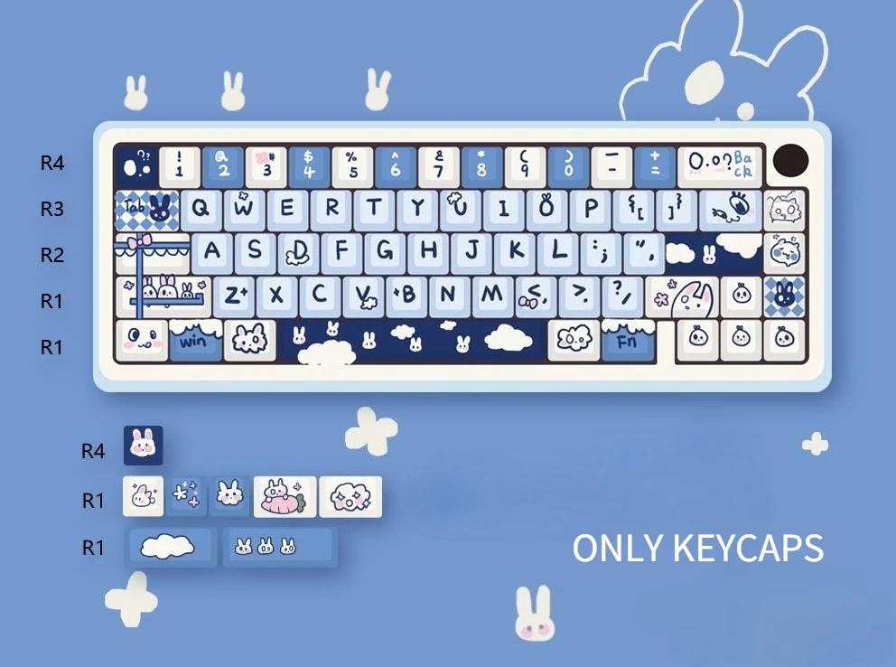 

74-Key PBT Keycap Set with Multiple Themes - Full 5-Side Dye-Sublimated Printing for Mechanical Keyboards