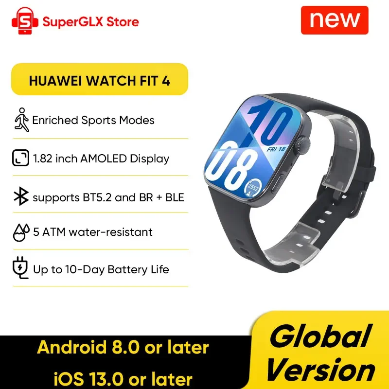 

2025 New HUAWEI Watch Fit 4 Smartwatch 1.82'' AMOLED Display Ultra Slim Design 100+ Sports Modes up to 10-Day Battery Life 5ATM