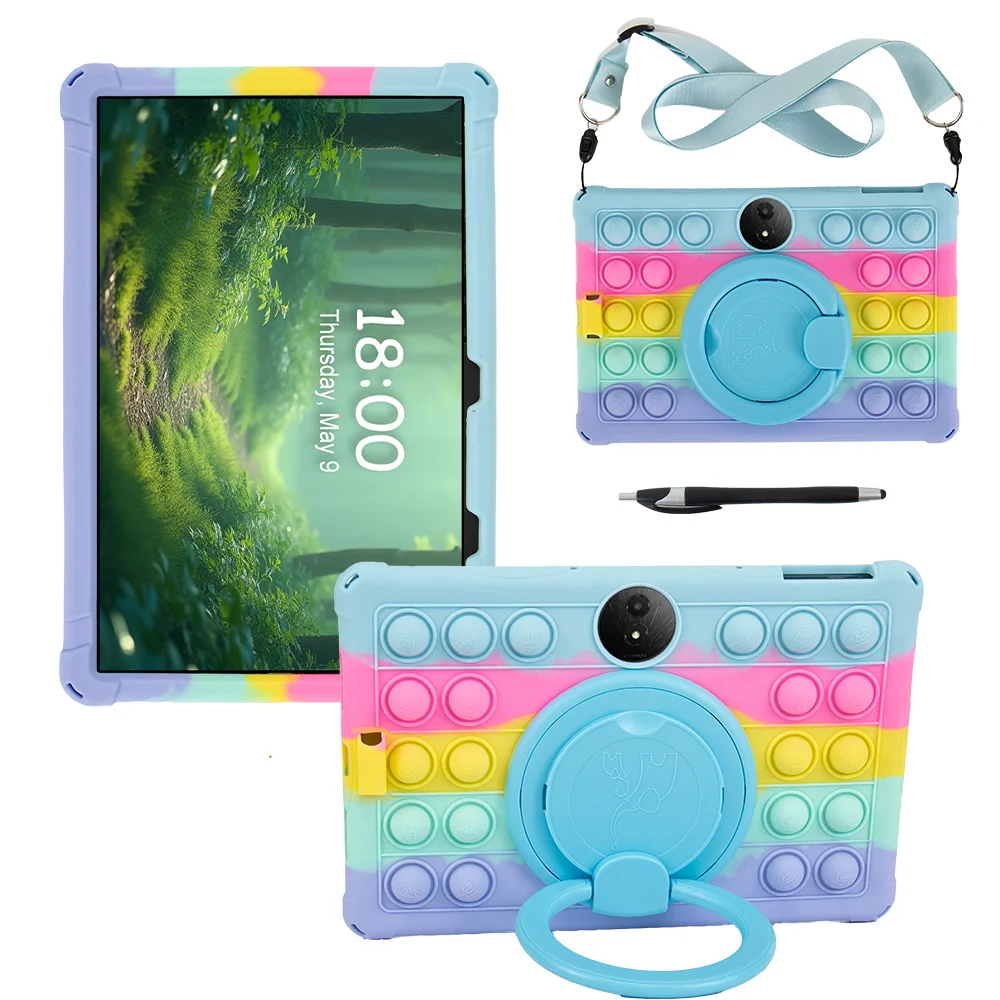 

Soft Silicone Case Unicersal For TCL Tab 11 Gen2 FE 2024 11 inch 9465X 360 Rotating Stand Cover With Handle Grip Shoulder Strap