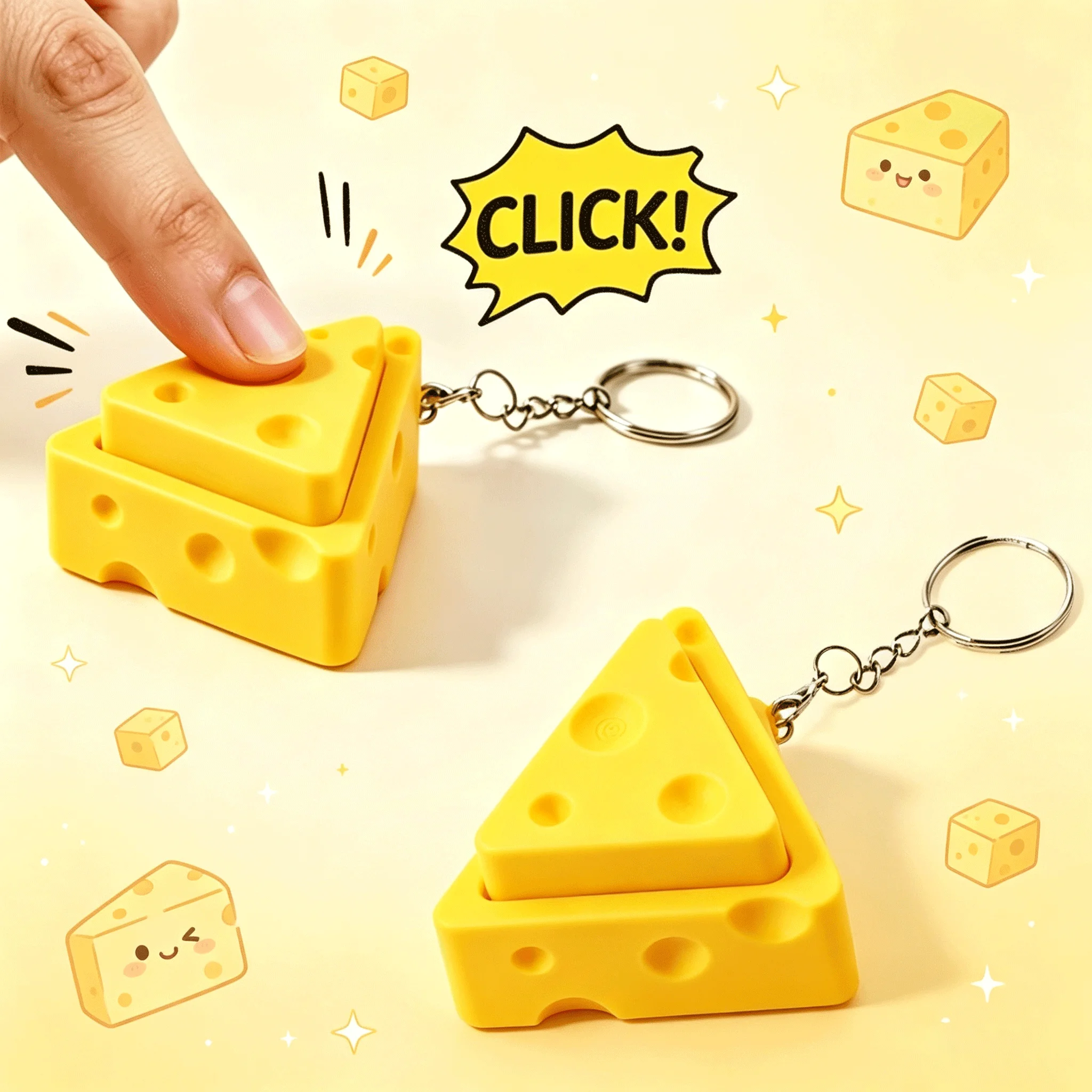 Kids Toys Usa - พวงกุญแจรูปชีสตลกๆ ของเล่นคลายเครียด ปุ่มกดแบบคีย์บอร์ด จี้รูปชีส ของตกแต่งกระเป๋า ของขวัญ