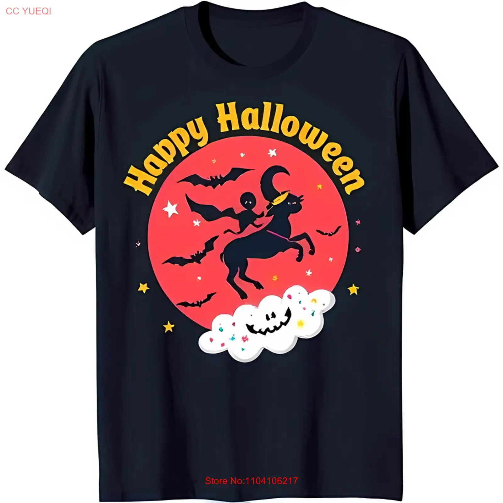 Spooky Ghost & Centaur Graphic Black T-Shirt Happy Halloween Design