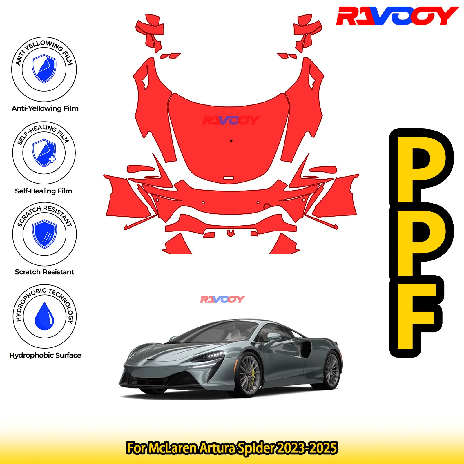 

For McLaren Artura Spider 2023-2025 Glossy Matte Black Precut front PPF Kit Paint Protection Film