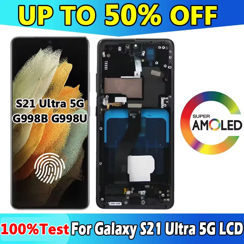 6,8 "AMOLED для Galaxy S21 Ultra 5G LCD G998 G998U, дисплей с сенсорным экраном, дигитайзер для Galaxy S21Ultra G998B, ЖК-дисплей с рамкой