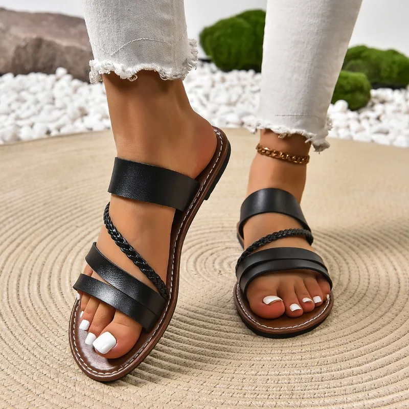 Sandalias Minimalistas Para Mujer, Zapatos Planos A La Moda, Para Vacaciones En La Playa Y Al Aire Libre, Para Verano, 2024