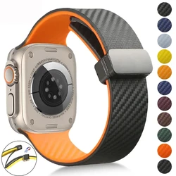 Carbon Fiber Strap for Apple Watch Ultra 2 Band 49mm 46mm 45mm 44mm 42mm Magnetic Silicone Bracelet Iwatch Series 10 9 8 7 6 SE