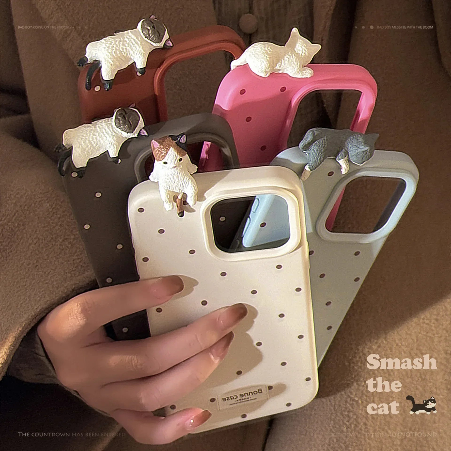 Etui na telefon Cute 3D Cat Decorative Polka Dot do iPhone'a 16 15 14 12 13 11 Pro ProMax Plus X XR Wstrząsoodporny pokrowiec na telefon