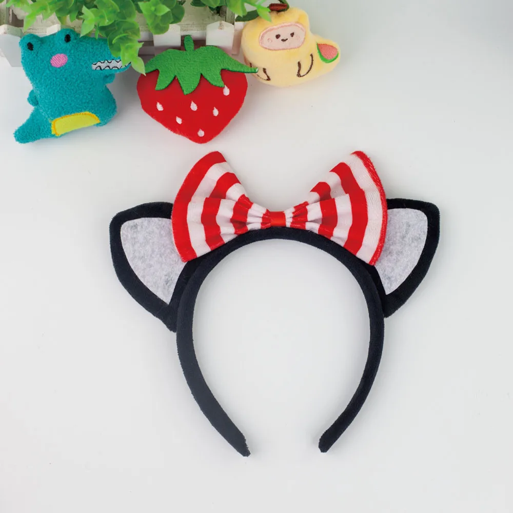 Kawaii w paski opaska z uszami kota Cosplay czarny kot dzieci kostiumy na Halloween rekwizyty kotek kreskówkowy krawat ogon rękawiczki pończochy