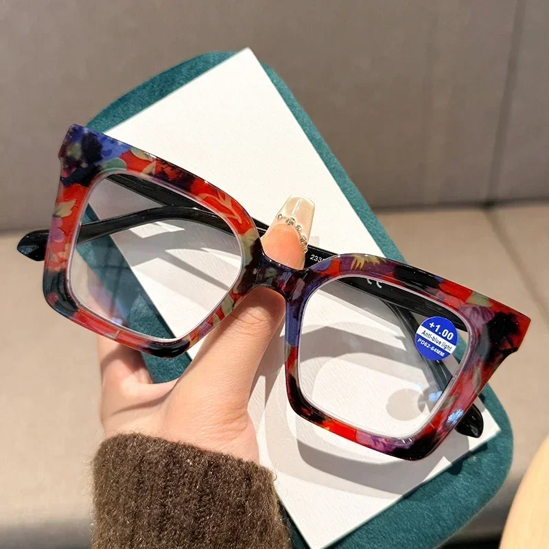 Neue Mode Großen Rahmen Farbige frauen Presbyopie Brille HD Multi Farbe Vielseitig Langlebig Unisex Anti Blaues Licht Gläser – Detail 3