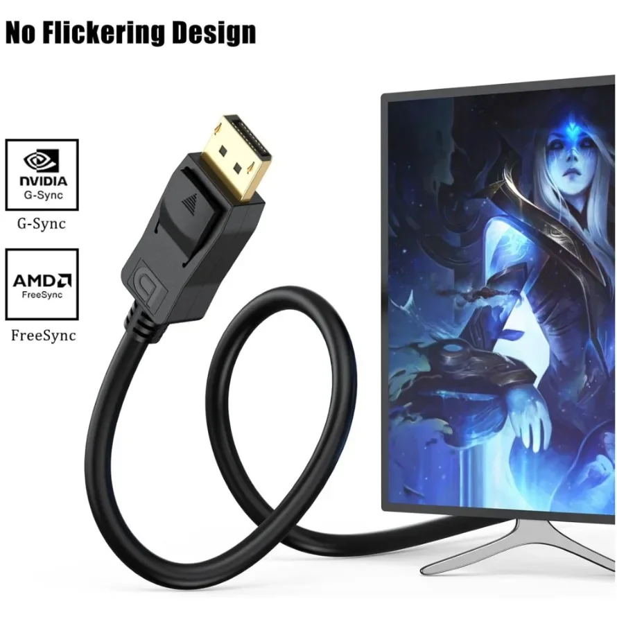 كابل DisplayPort إلى DisplayPort بطول 1.8 متر DP إلى DP ذكر إلى ذكر يدعم كابل 4K@60 هرتز متوافق مع Lenovo Dell HP ASUS والمزيد